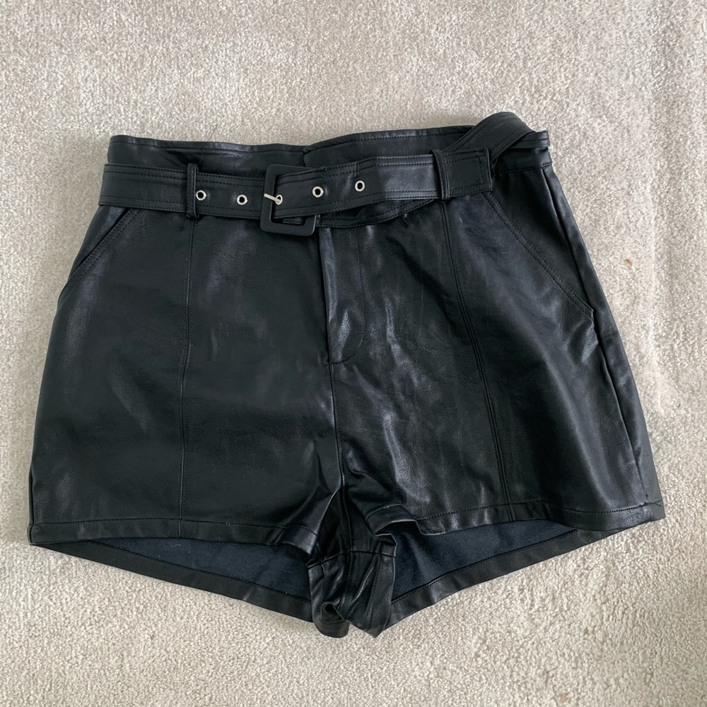 Black leather shorts with belt